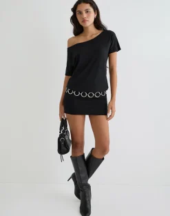Edwina Off The Shoulder Mini Dress in Black
