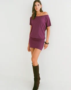 Edwina Off the Shoulder Mini Dress in Deep Purple