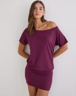 Edwina Off the Shoulder Mini Dress in Deep Purple