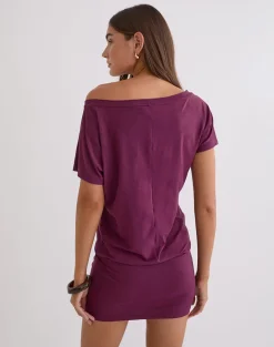 Edwina Off the Shoulder Mini Dress in Deep Purple