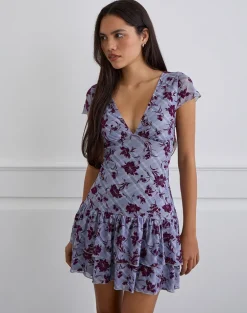 Elaya Dress in Lotus Flock Checked Lavender