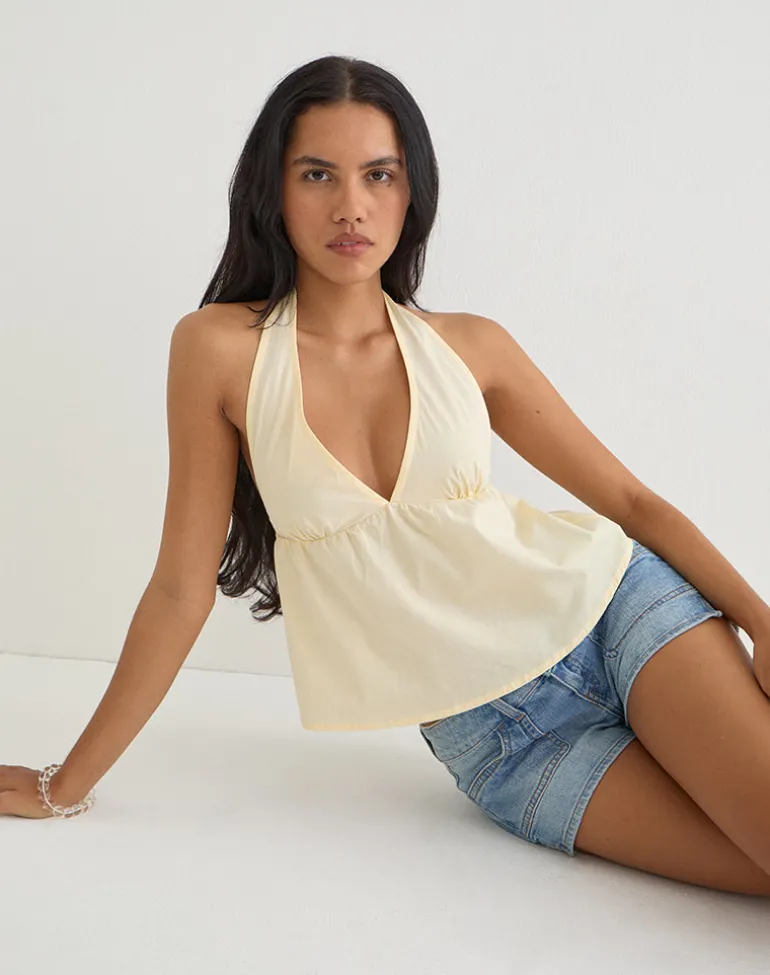 Eldana Halterneck Top in Poplin Buttermilk