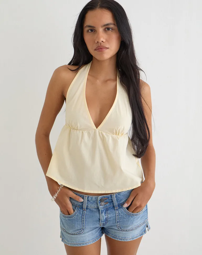 Eldana Halterneck Top in Poplin Buttermilk