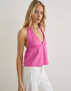 Eldana Halterneck Top in Poplin Pink Rose
