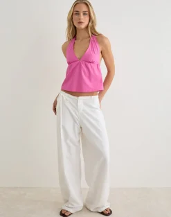 Eldana Halterneck Top in Poplin Pink Rose