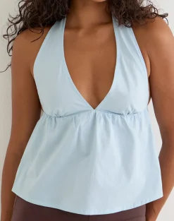 Eldana Halterneck Top in Poplin Ice Blue