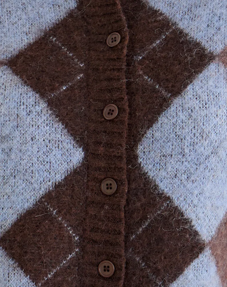 Eliana Cardigan in Knit Argyle Blue