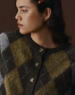 Eliana Cardigan in Knit Argyle Brown