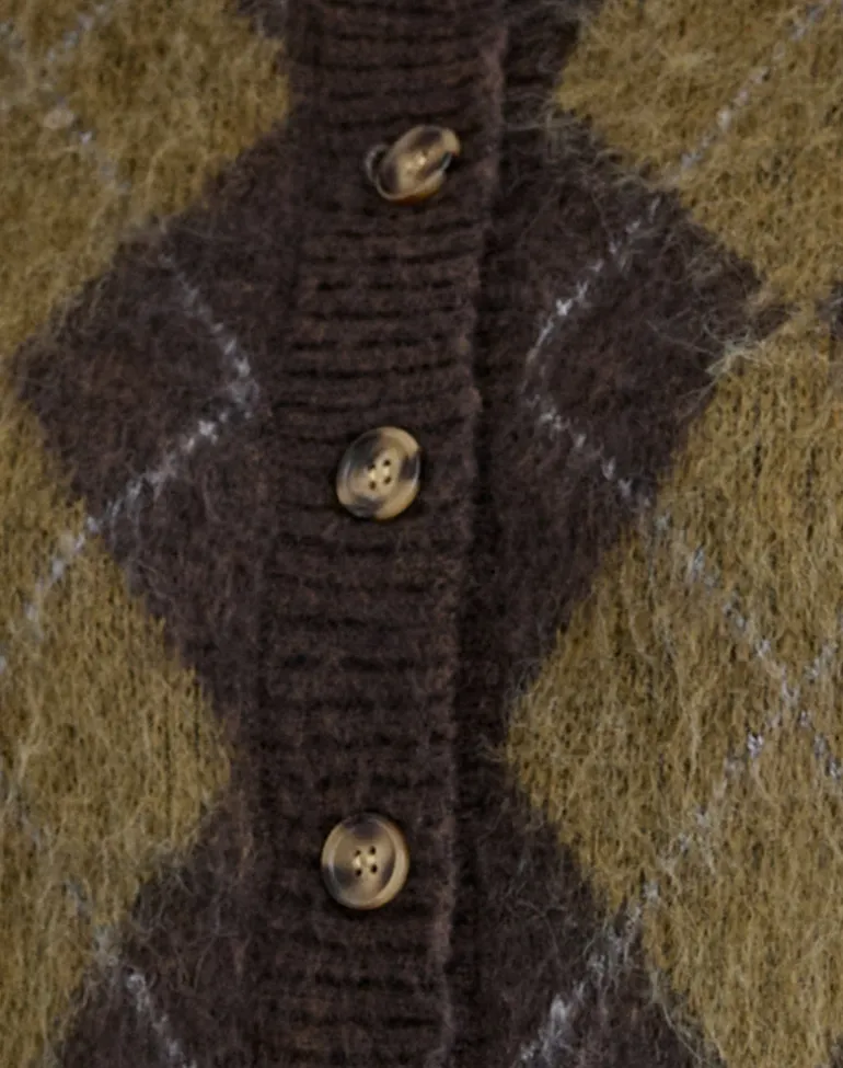 Eliana Cardigan in Knit Argyle Brown