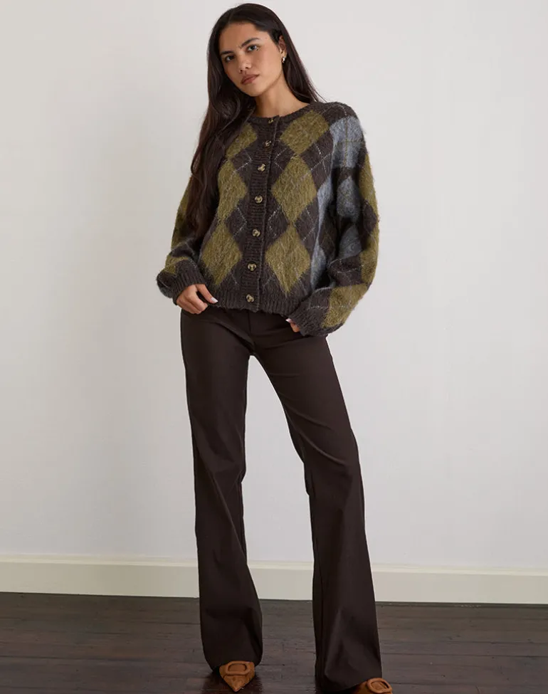 Eliana Cardigan in Knit Argyle Brown