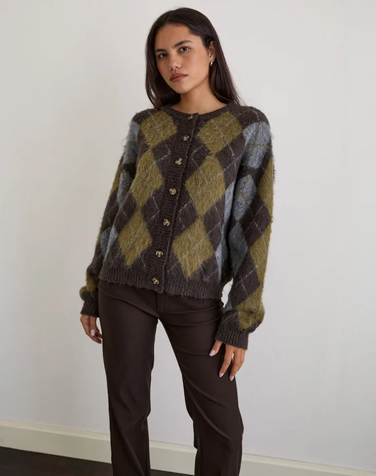 Eliana Cardigan in Knit Argyle Brown