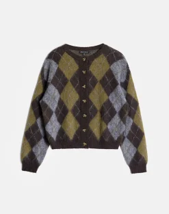 Eliana Cardigan in Knit Argyle Brown