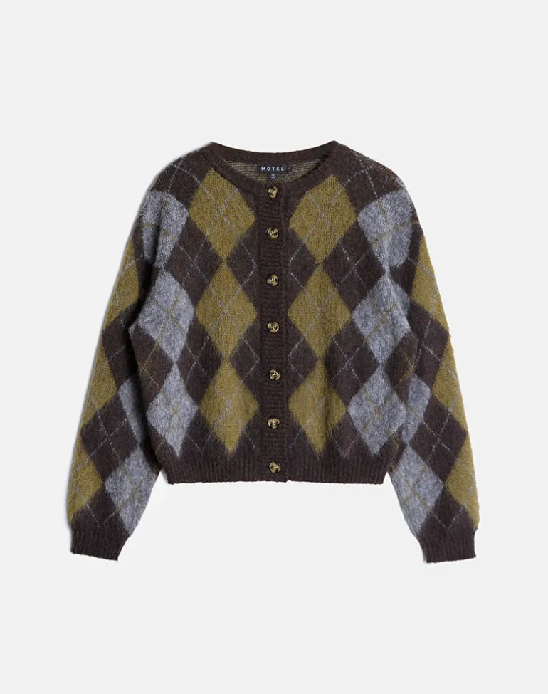 Eliana Cardigan in Knit Argyle Brown