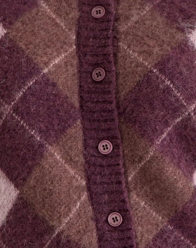 Eliana Cardigan in Knit Argyle Pink