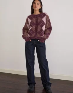 Eliana Cardigan in Knit Argyle Pink