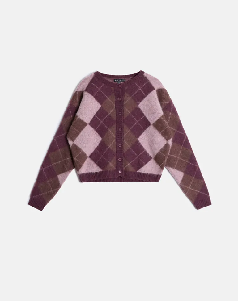 Eliana Cardigan in Knit Argyle Pink