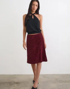 Elif Midi Skirt in Flock Compact Paisley Wine
