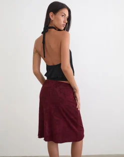 Elif Midi Skirt in Flock Compact Paisley Wine