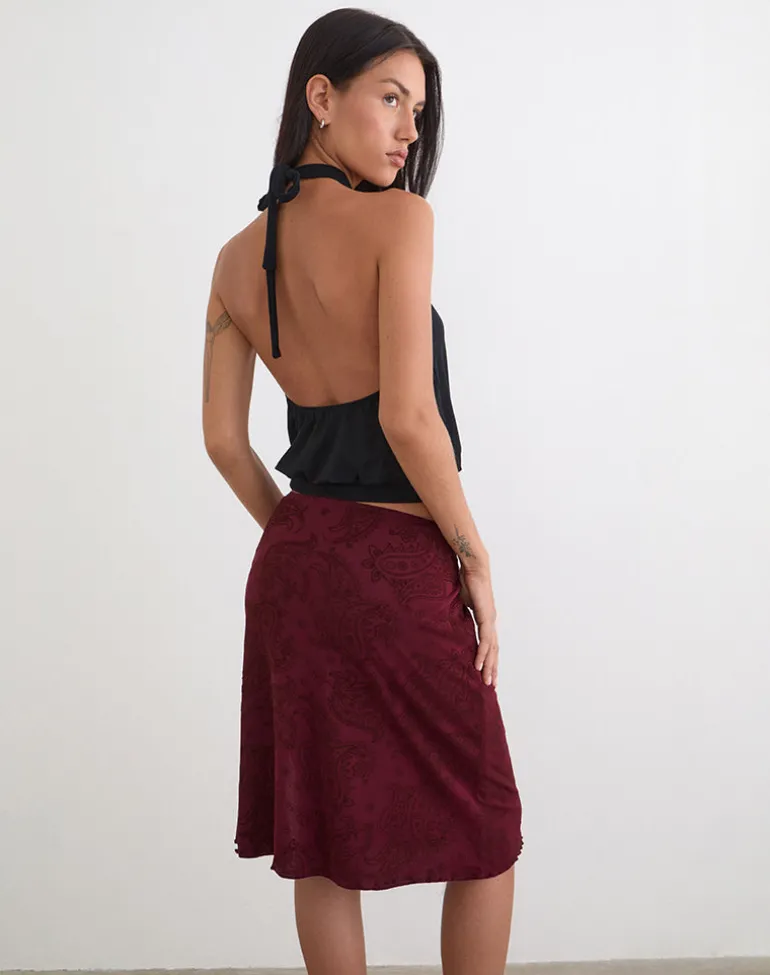 Elif Midi Skirt in Flock Compact Paisley Wine