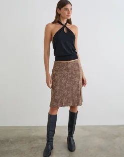 Elif Midi Skirt in Leafy Flock Dark Taupe