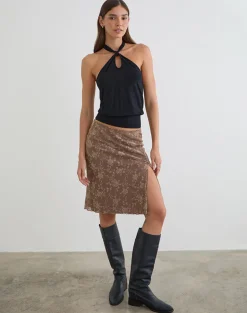 Elif Midi Skirt in Leafy Flock Dark Taupe