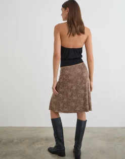 Elif Midi Skirt in Leafy Flock Dark Taupe
