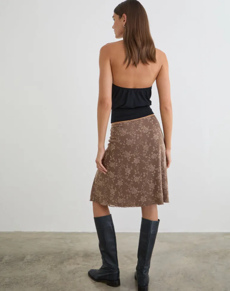 Elif Midi Skirt in Leafy Flock Dark Taupe