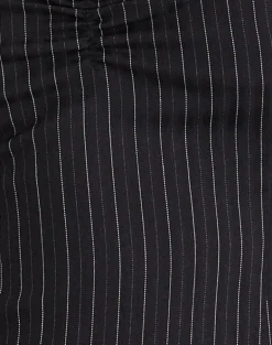Elsa Top in Pinstripe Black with Leopard Binding