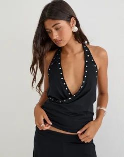 Elske Top with Studs in Rayon Jersey Black