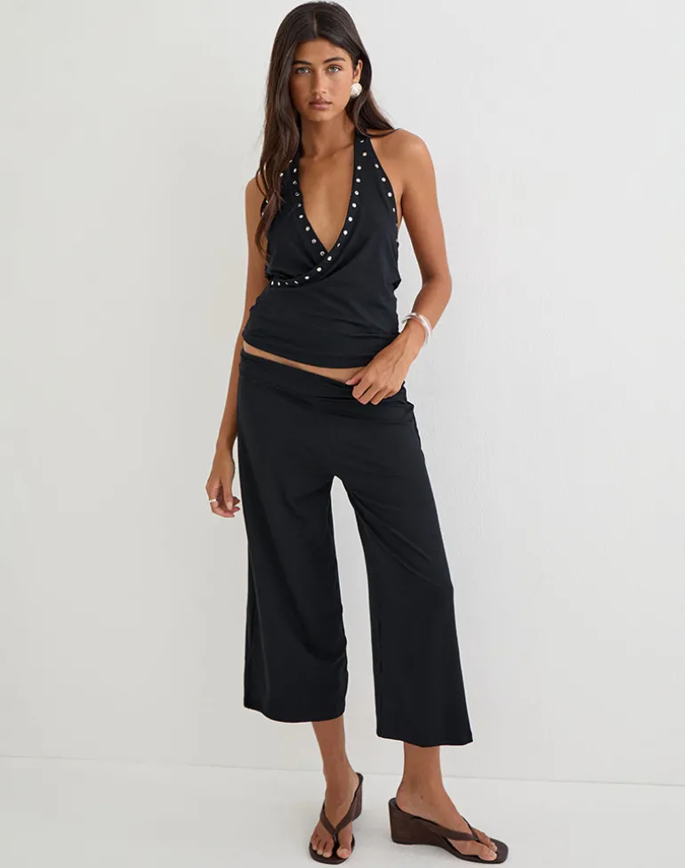 Elske Top with Studs in Rayon Jersey Black