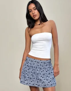 Elvira Mini Skirt in Blue Striped Flowers