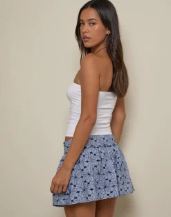 Elvira Mini Skirt in Blue Striped Flowers