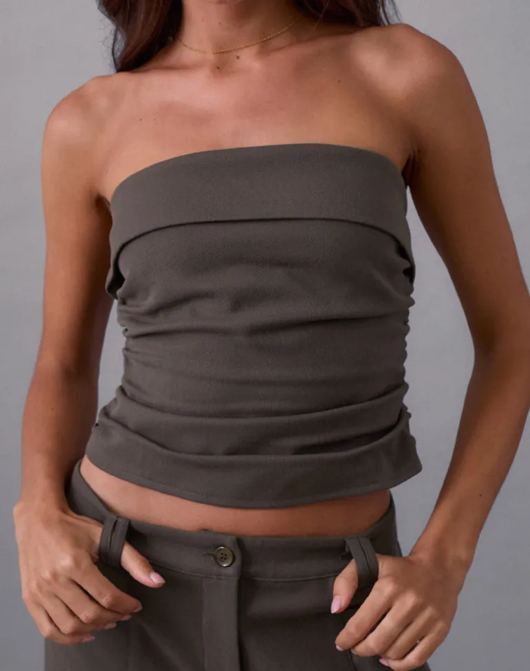 Elzi Corset Top in Tailoring Dark Olive