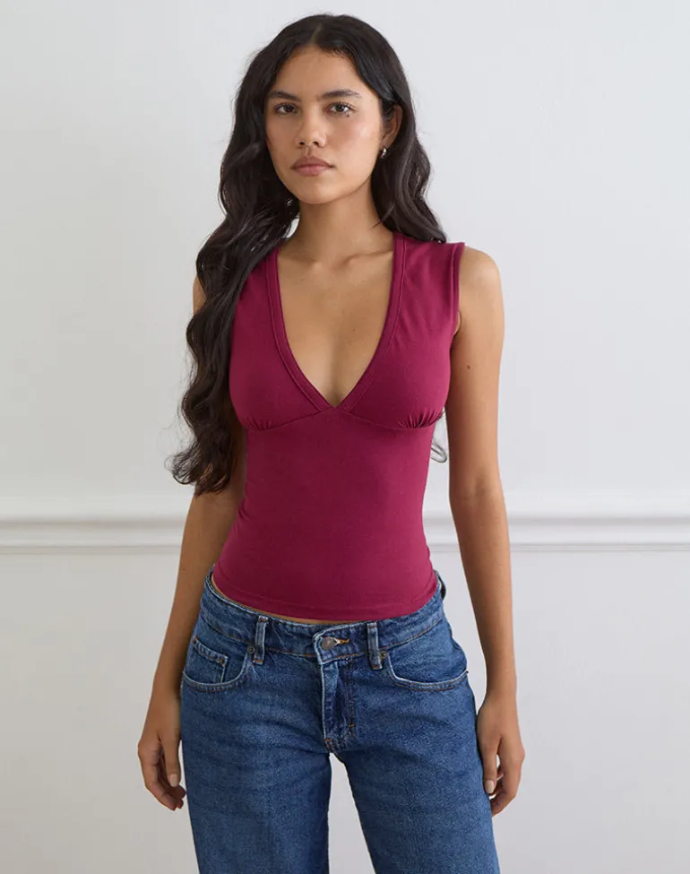 Emberly Plunge Top in Burgundy