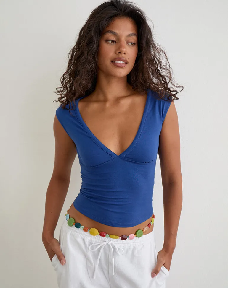 Emberly Plunge Top in Dazzling Blue