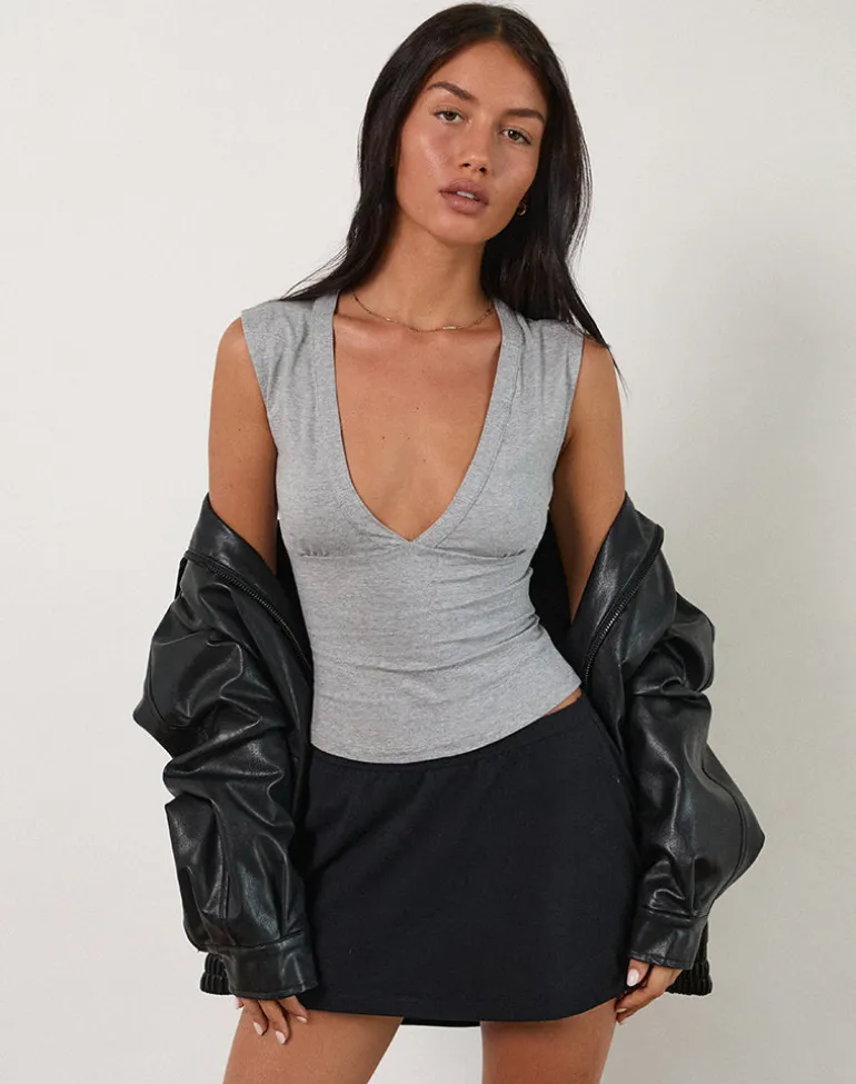 Emberly Plunge Top in Grey Marl