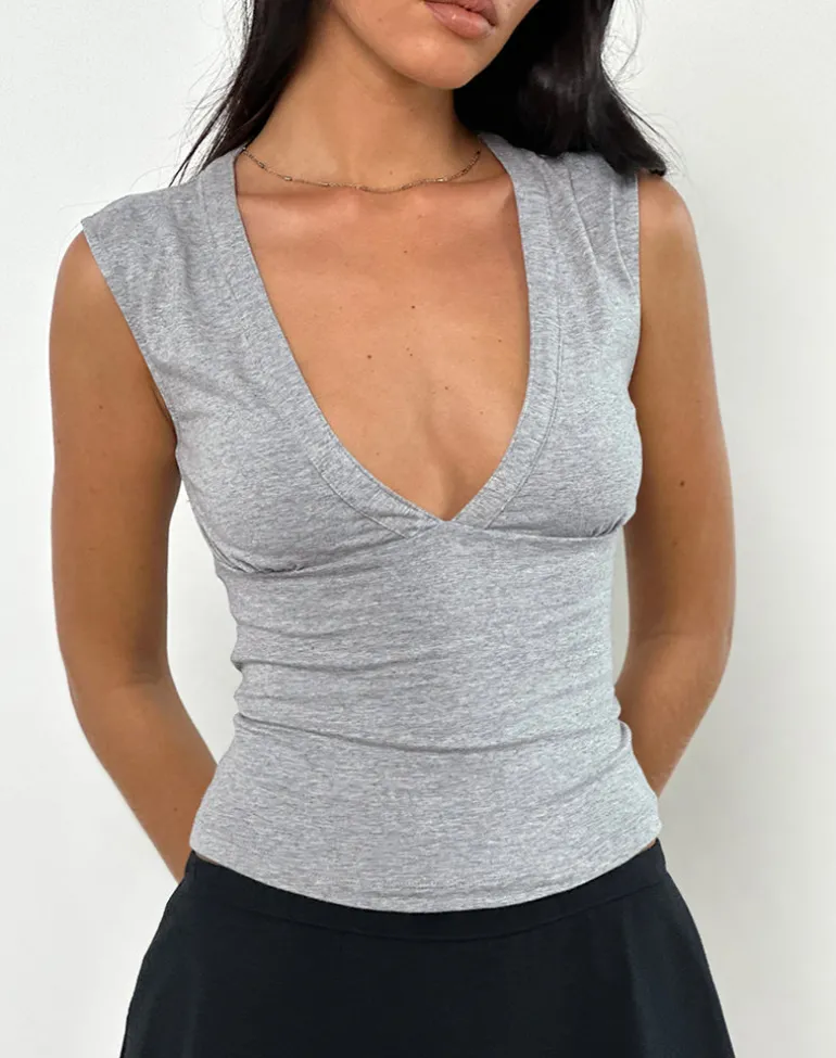 Emberly Plunge Top in Grey Marl