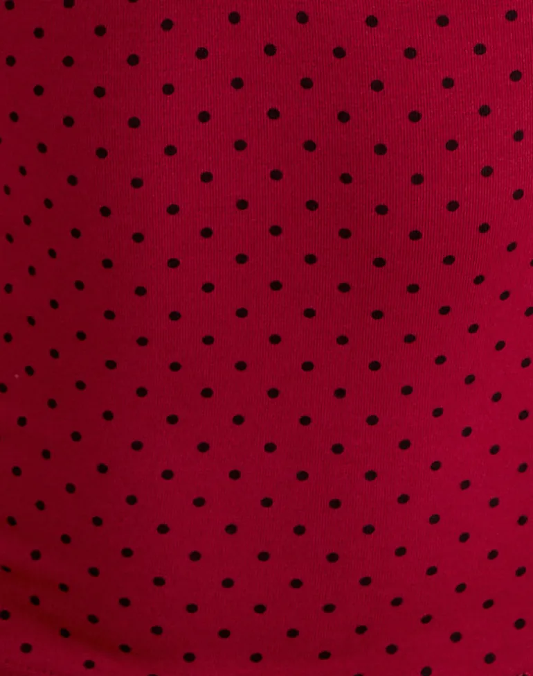 Emberly Plunge Top in Red with Micro Polka Black