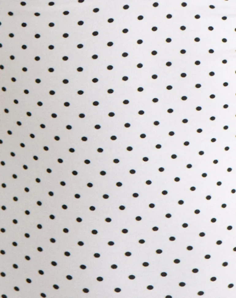 Emberly Plunge Top in White with Micro Polka Black