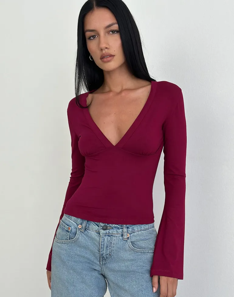Emesy Long Sleeve Top in Burgundy