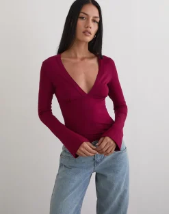 Emesy Long Sleeve Top in Burgundy