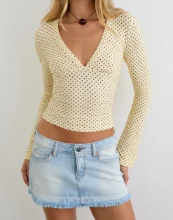 Emesy Long Sleeve Top in Butter Yellow with Micro Polka Dots