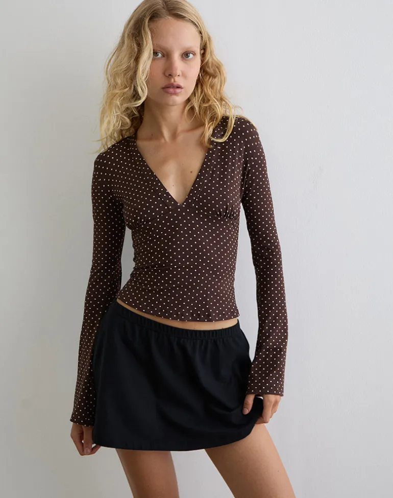 Emesy Long Sleeve Top in Micro Polka Brown