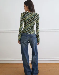 Emesy Long Sleeve Top in Mixed Stripe Green