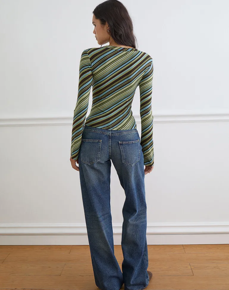Emesy Long Sleeve Top in Mixed Stripe Green