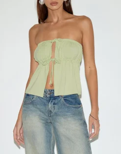 Ender Tie Bandeau Top in Rayon Pistachio