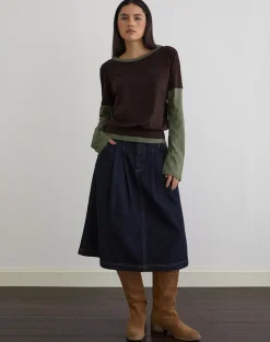 Enidy Long Sleeve Top in Jersey Chocolate and Khaki Combo