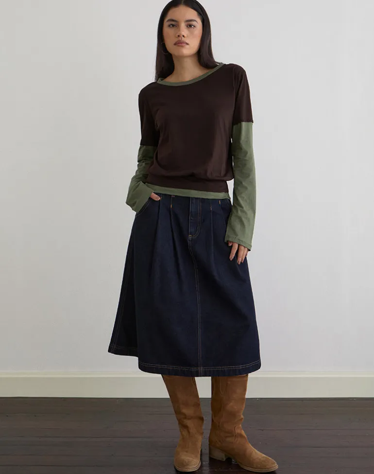 Enidy Long Sleeve Top in Jersey Chocolate and Khaki Combo