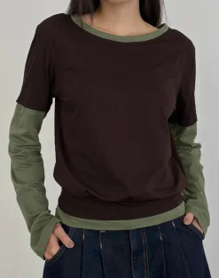 Enidy Long Sleeve Top in Jersey Chocolate and Khaki Combo