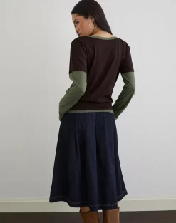 Enidy Long Sleeve Top in Jersey Chocolate and Khaki Combo